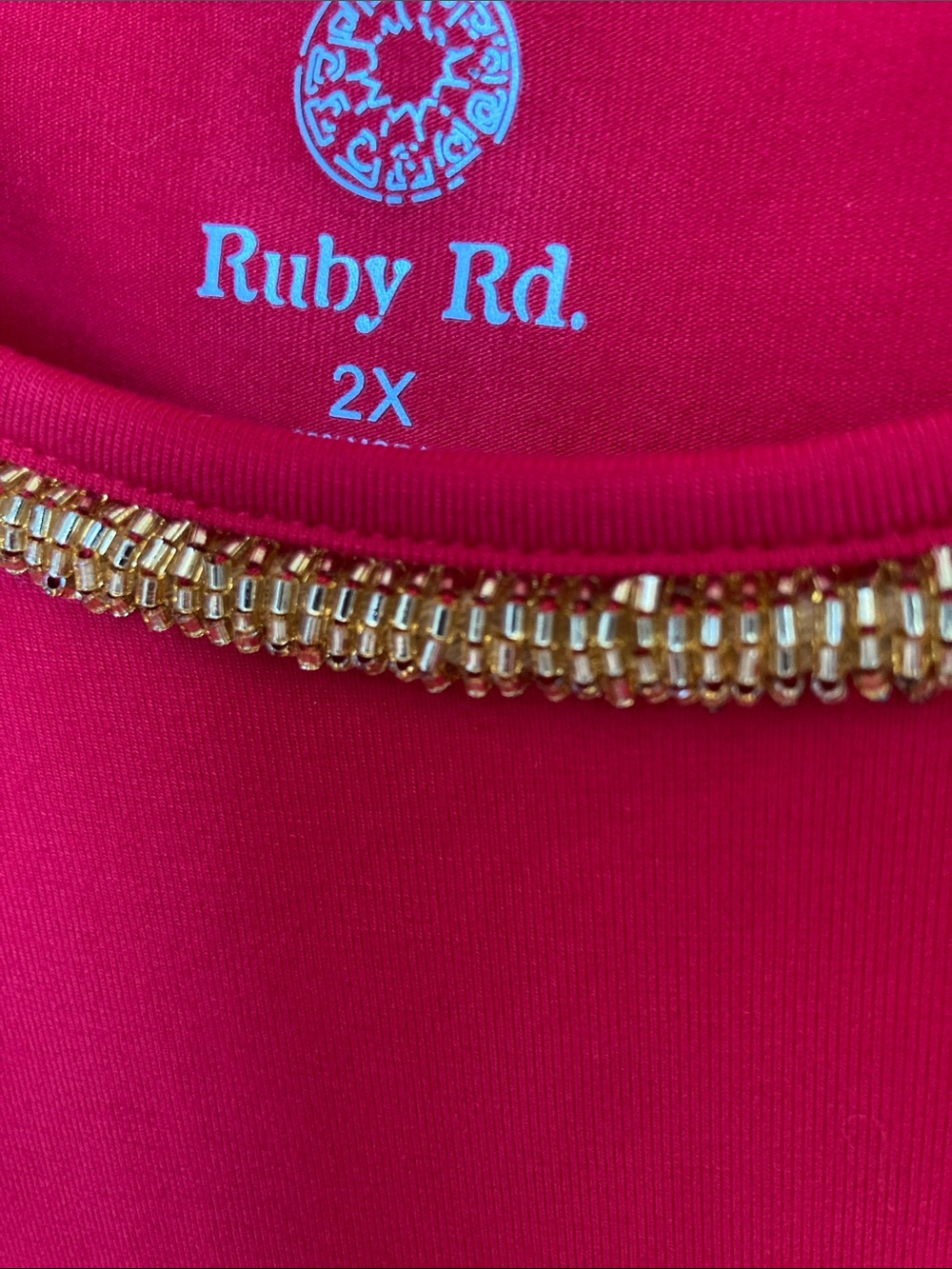 Ruby Rd red top gold beaded embellished neckline 2X - Picture 5 of 17